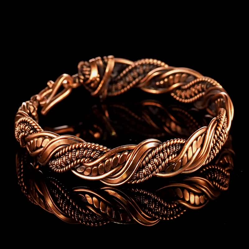 独特的钢丝缠绕纯铜手链。 绞合线手镯。 七周年礼物。 手工铜首 - 手链/手环 - 铜/黄铜 金色