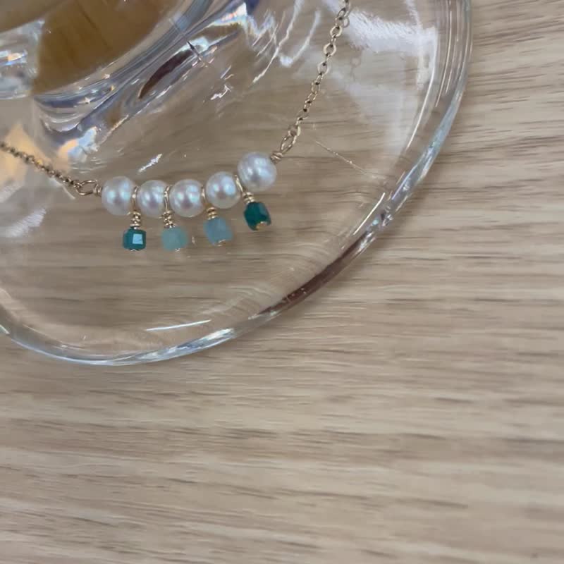 珍珠蓝碧玺渐层项链 - 项链 - 珍珠 白色