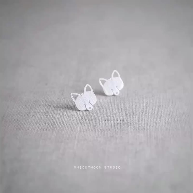 Dog Silver Earrings,925 Sterling Silver - 耳环/耳夹 - 纯银 银色