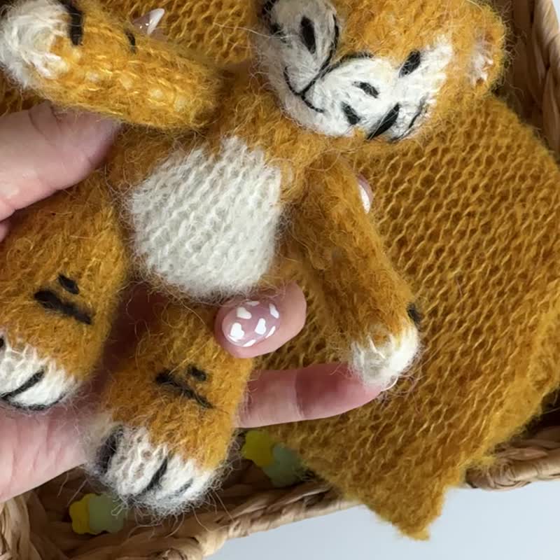 新生儿照片道具套装 玩具老虎、配套帽子、裹布 - 婴儿饰品 - 羊毛 橘色
