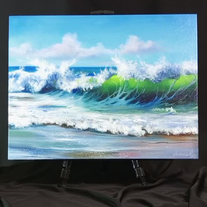 这幅画是一幅透明波浪的海景. 一幅大型油画。 尺寸50厘米x65厘米 - 海报/装饰画/版画 - 其他材质 透明