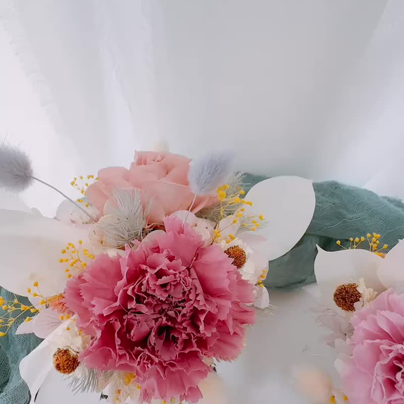 (接单订制) 永生花 干燥花  母亲节 小桌花 康乃馨 盆花 礼物 - 干燥花/捧花 - 玻璃 粉红色