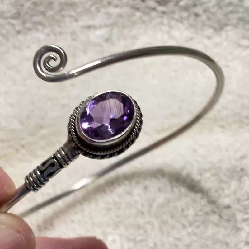 天然 紫水晶 手环 尼泊尔 手工制 925纯银 - 手链/手环 - 半宝石 紫色