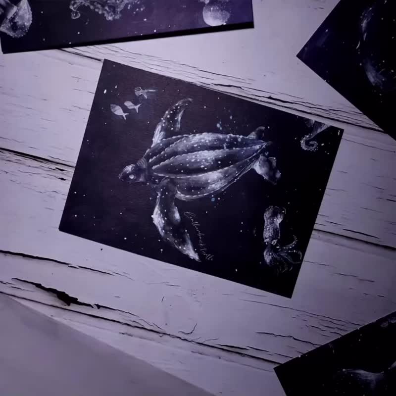 鲸鲨星空 - 海洋夜光明信片 | 蓝色光芒 - 卡片/明信片 - 纸 