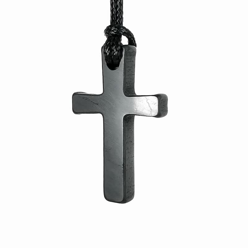 次石墨项链十字架 - 项链 - 石头 黑色
