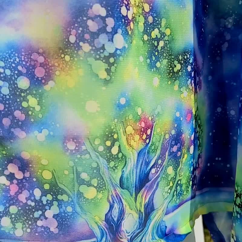 再販OK【mother tree of stars】オリジナルデザイン　水彩画シフォンストール　アートスカーフ　星空　贈り物 - 丝巾 - 聚酯纤维 蓝色