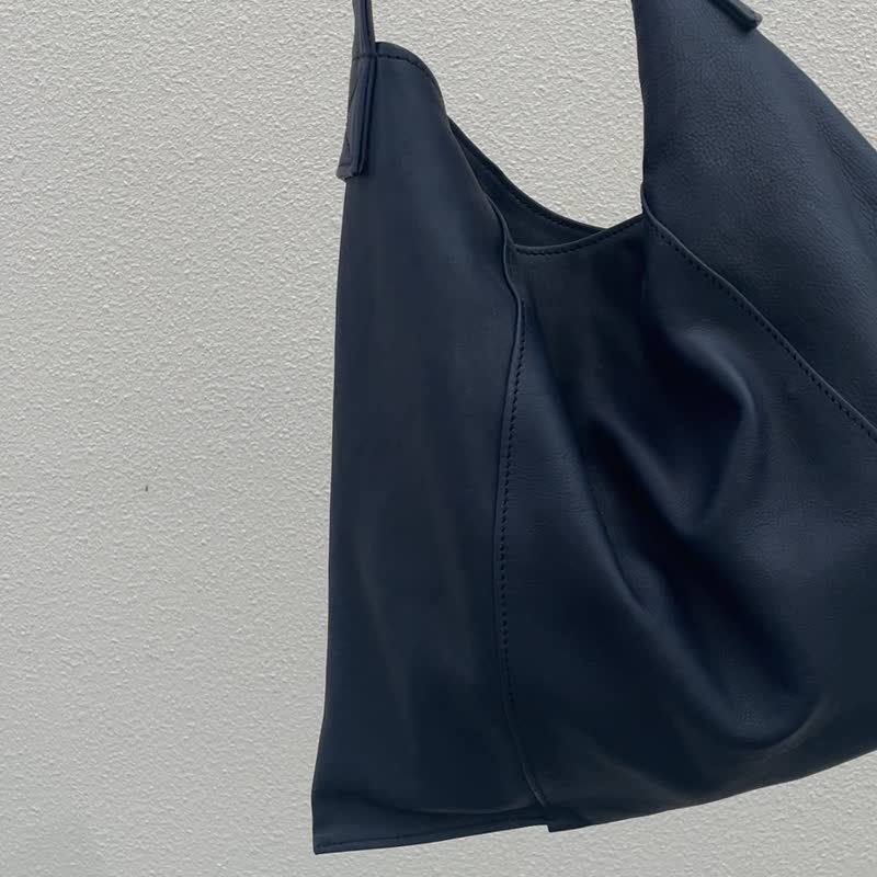 三片式手提袋 胎牛皮 原创设计 手工制作 - 手提包/手提袋 - 真皮 蓝色