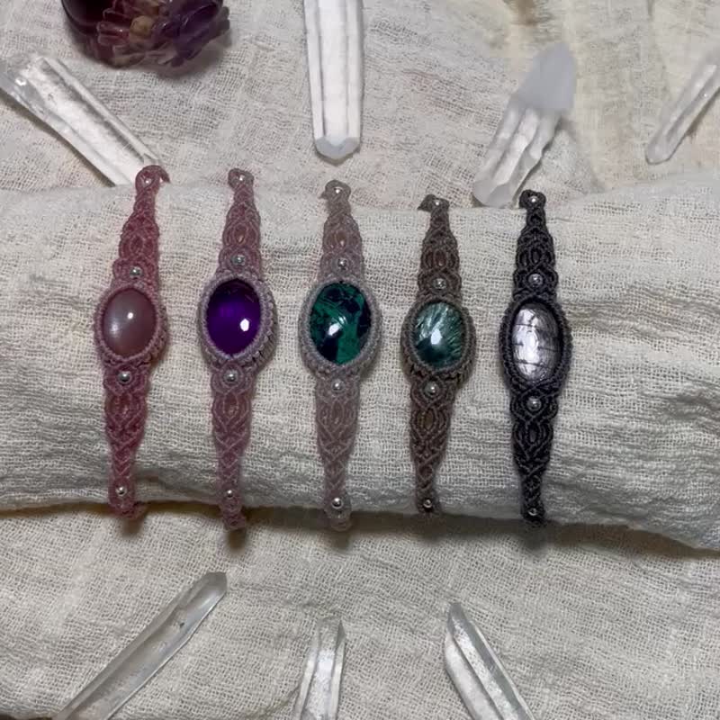 蜡线编织气质简约小手环紫水晶.绿龙晶 - 手链/手环 - 水晶 粉红色
