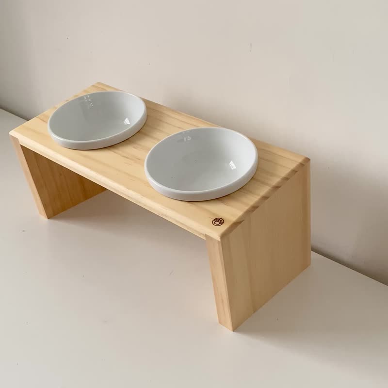 斜面 实木宠物餐桌 双口碗架 附瓷碗 防水 定制 - 碗/碗架 - 木头 橘色