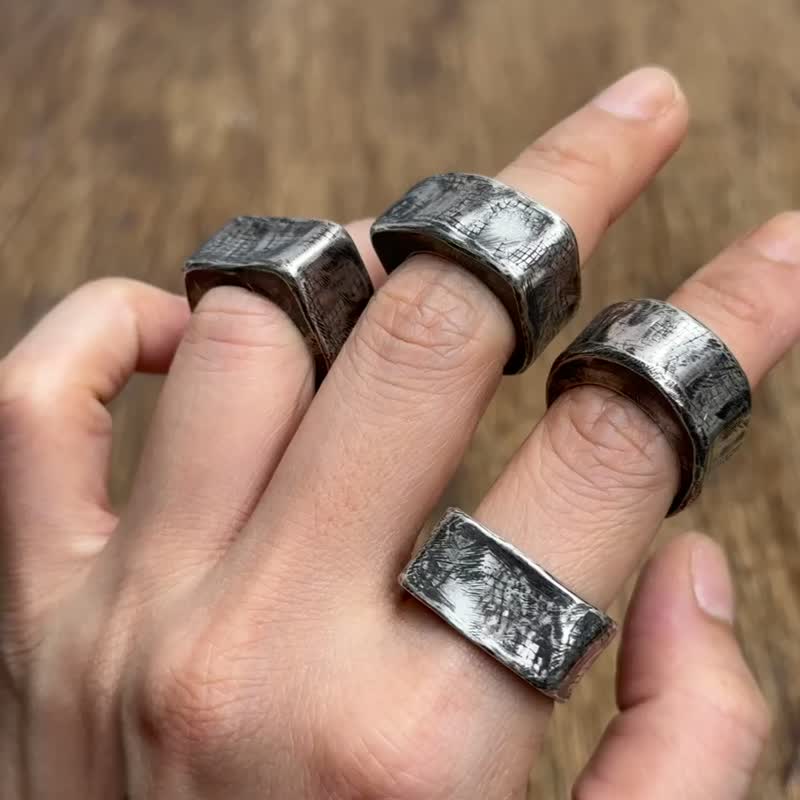 手工纯银网格空心戒指 - 戒指 - 纯银 灰色