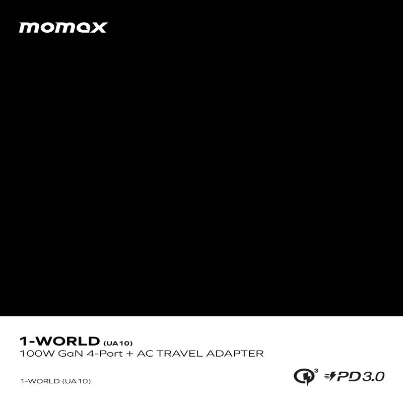 其他金属 手机配件 黑色 - Momax 1-World 100W GaN 全方位快充旅行插座 UA10