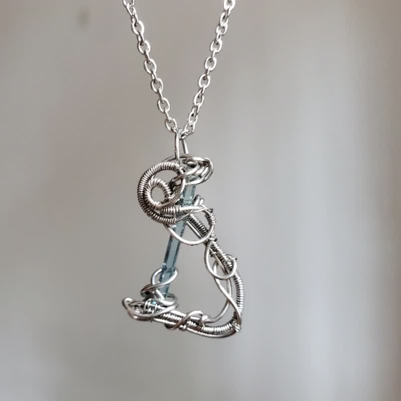 海蓝宝项链 | 不锈钢矿石项链 金属编织 交换礼物 - 项链 - 半宝石 蓝色