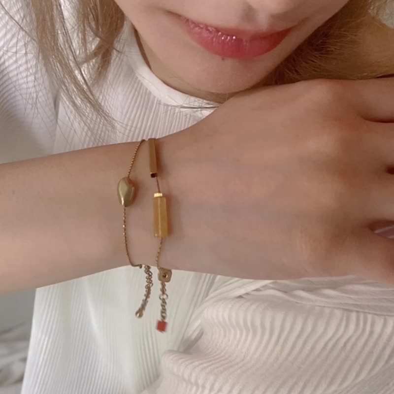 ARROGANT - 夏阳 * 玫瑰石 玛瑙 东菱玉 矿石 黄铜 手链 - 手链/手环 - 铜/黄铜 绿色