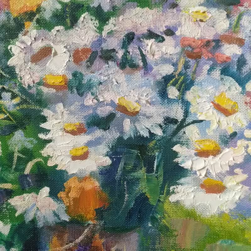 Flower Painting Daisy Original Art Floral Impressionism Artwork Oil Canvas 油畫原作 - 海报/装饰画/版画 - 其他材质 