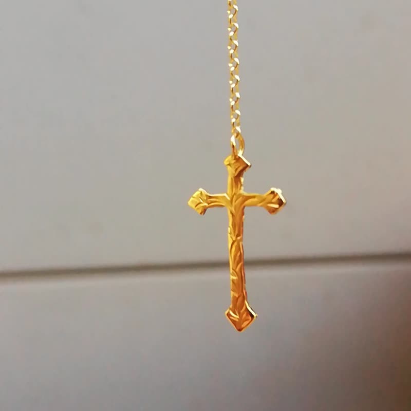 K18金ゴールド手作りロザリオクロスネックレス - 项链 - 贵金属 金色